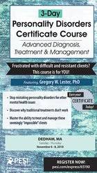 3-Day: Personality Disorders Certificate Course: Advanced Diagnosis, Treatment & Management – Gregory Lester | Available Now !